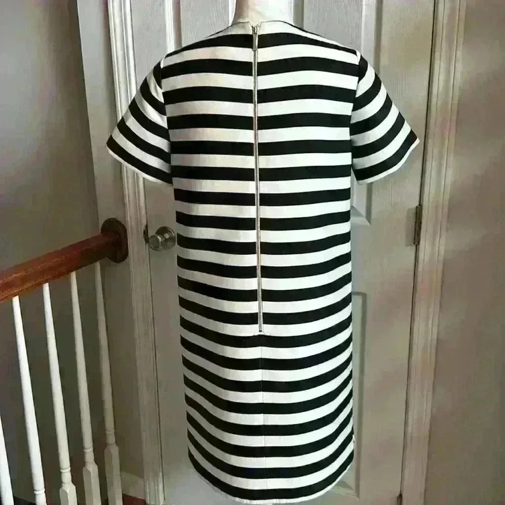 Kate Spade New York Black and Cream Midi Cotton/Silk Zippered Back Womens Size 8
